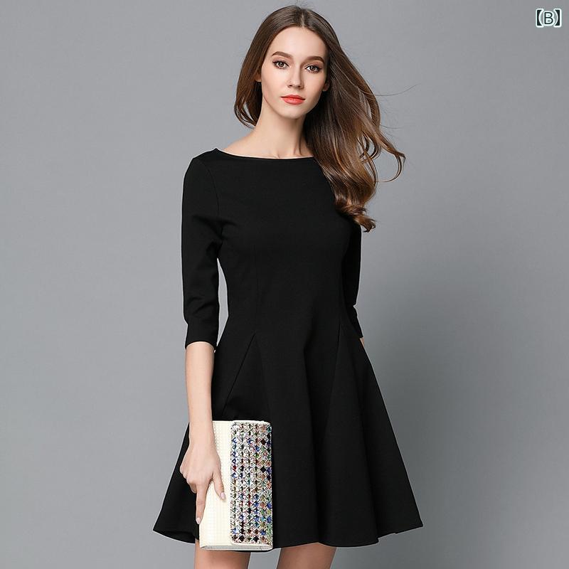春 コーデ レディース ファッション オシャレ カワイイ シンプル きれいめ ナチュラル 上品カジュアル 婦人服 ブラック ドレス Aライン シンプル ベーシックスタイル スリム