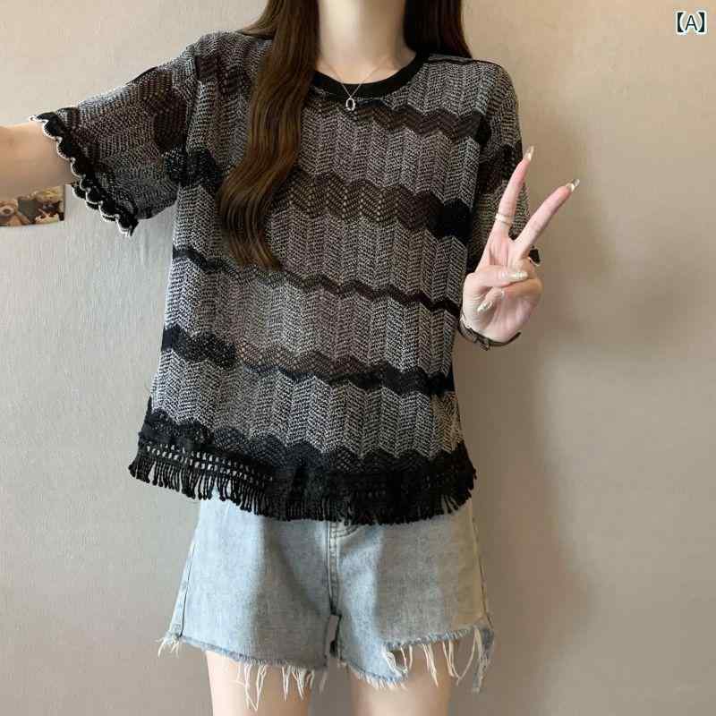 春 コーデ レディース ファッション オシャレ カワイイ シンプル きれいめ ナチュラル 上品カジュアル 婦人服 裾 半袖 セーター ハイエンド スリミング トップス