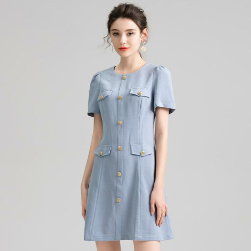 春 コーデ レディース ファッション オシャレ カワイイ シンプル きれいめ ナチュラル 上品カジュアル 婦人服 ハイエンド ブルー ドレス 夏 通勤ウェア Aライン 春 コーデ レディース ファッション オシャレ カワイイ シンプル きれいめ ナチュラル 上品カジュアル 婦人服 ハイエンド ブルー ドレス 夏 通勤ウェア Aライン