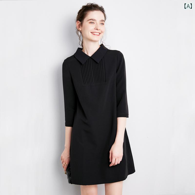 春 コーデ レディース ファッション オシャレ カワイイ シンプル きれいめ ナチュラル 上品カジュアル 婦人服 ブラック ドレス ハイエンド スリム 通勤ウェア Aライン スカート 服