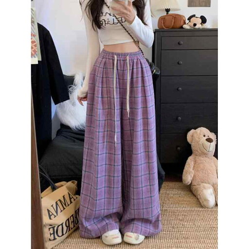 春 コーデ レディース ファッション オシャレ カワイイ シンプル きれいめ ナチュラル 上品カジュアル 婦人服 パープル ウール チェック柄 ワイドレッグ パンツ ハイウエスト ストレート カジュアル 春 コーデ レディース ファッション オシャレ カワイイ シンプル きれいめ ナチュラル 上品カジュアル 婦人服 パープル ウール チェック柄 ワイドレッグ パンツ ハイウエスト ストレート カジュアル