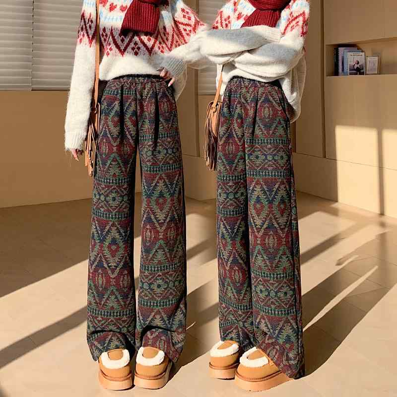 春 コーデ レディース ファッション オシャレ カワイイ シンプル きれいめ ナチュラル 上品カジュアル 婦人服 クラシック エスニック ジャカード ワイドレッグ パンツ ハイウエスト カジュアル
