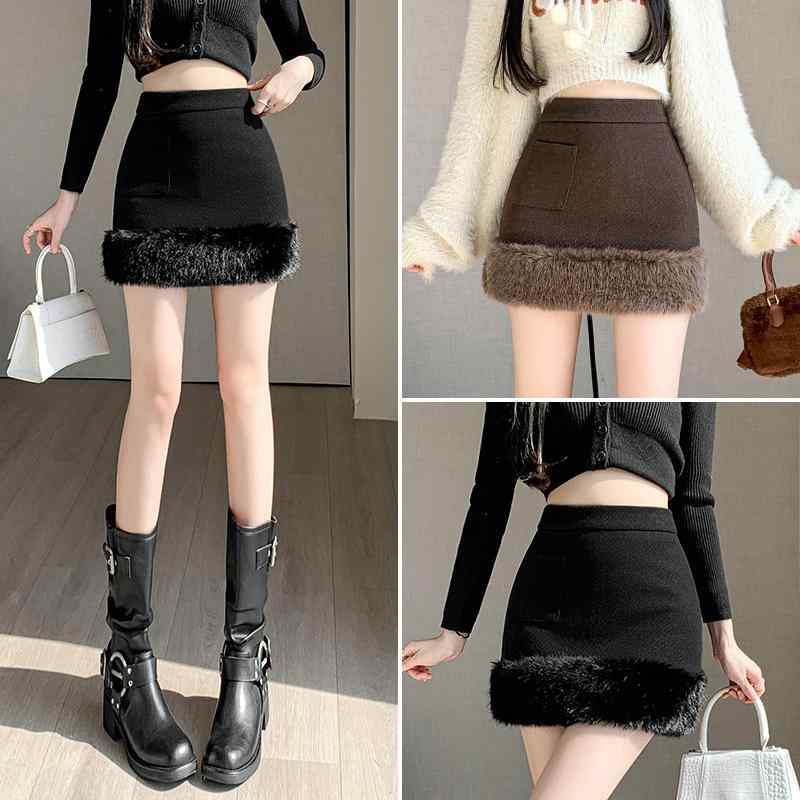 春 コーデ レディース ファッション オシャレ カワイイ シンプル きれいめ ナチュラル 上品カジュアル 婦人服 ウール スカート クラシック スリム ステッチ ファー
