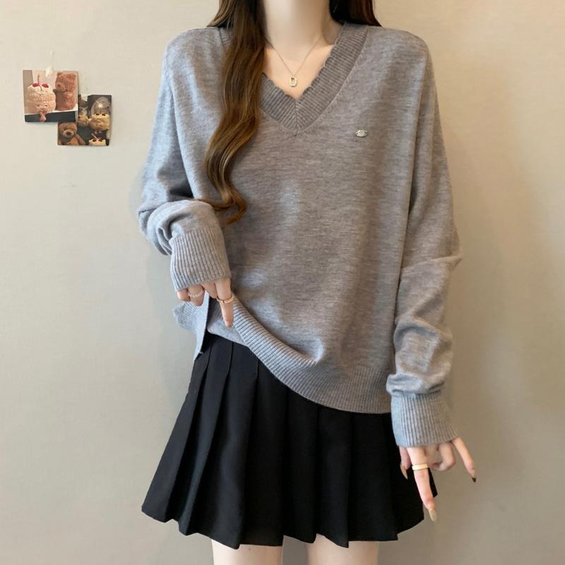 春 コーデ レディース ファッション オシャレ カワイイ シンプル きれいめ ナチュラル 上品カジュアル 婦人服 Vネック ニット セーター ハイエンド 大きいサイズ スリム シャツ トップス