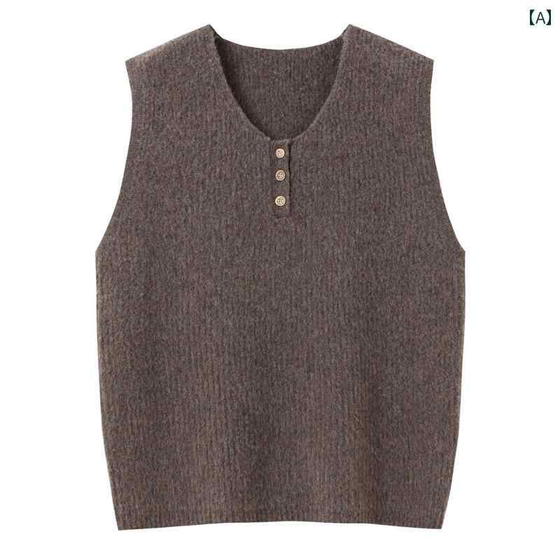 春 コーデ レディース ファッション オシャレ カワイイ シンプル きれいめ ナチュラル 上品カジュアル 婦人服 ハイエンド アウターベスト ラウンドネック セーター ウール ニット レイヤリング シャツ