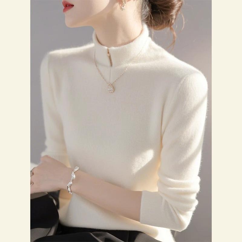 春 コーデ レディース ファッション オシャレ カワイイ シンプル きれいめ ナチュラル 上品カジュアル 婦人服 ハイエンド インナー ベース シャツ ホワイト ニット セーター