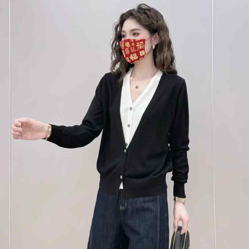 春 コーデ レディース ファッション オシャレ カワイイ シンプル きれいめ ナチュラル 上品カジュアル 婦人服 フェイク ツーピース Vネック ウール ニット カーディガン ゆったり トップス