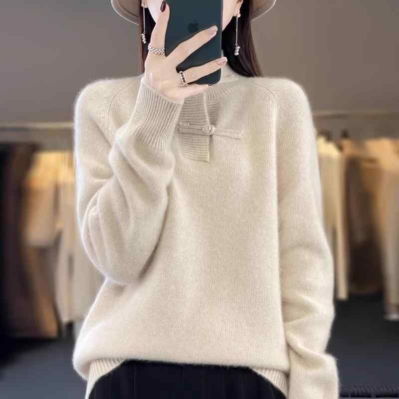 春 コーデ レディース ファッション オシャレ カワイイ シンプル きれいめ ナチュラル 上品カジュアル 婦人服 ハイエンド ボタン セーター ウール ニット トップス