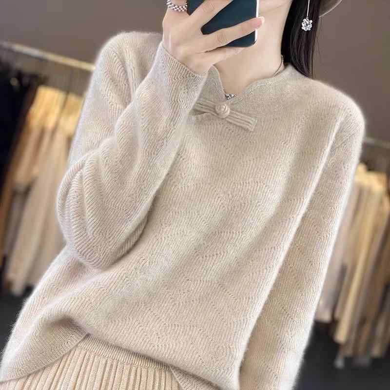 乐天商城 - 春 コーデ レディース ファッション オシャレ カワイイ シンプル きれいめ ナチュラル 上品カジュアル 婦人服 ボタン セーター ニット レイヤリング シャツ