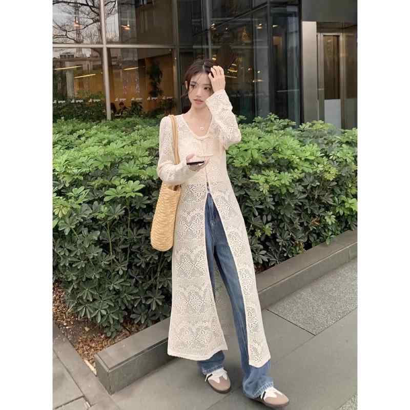 春 コーデ レディース ファッション オシャレ カワイイ シンプル きれいめ ナチュラル 上品カジュアル 婦人服 夏 ボタン付き レース ドレス スリム ロング スカート
