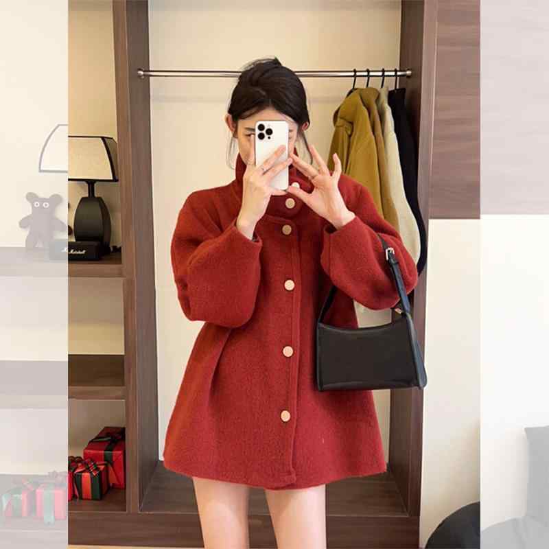 春 コーデ レディース ファッション オシャレ カワイイ シンプル きれいめ ナチュラル 上品カジュアル 婦人服 韓 赤 コート スーツ ミディアム ロング ウール