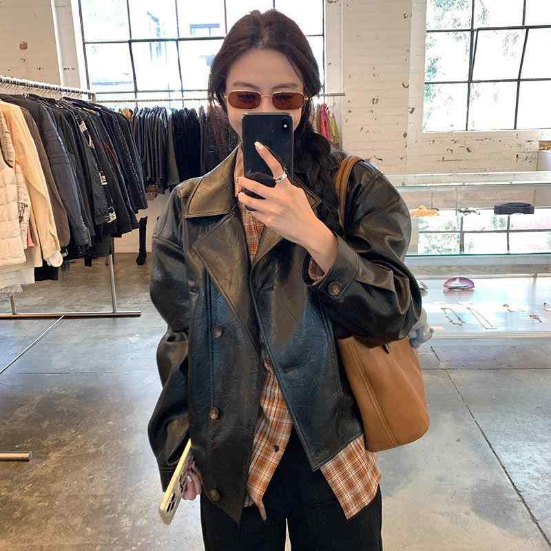 春 コーデ レディース ファッション オシャレ カワイイ シンプル きれいめ ナチュラル 上品カジュアル 婦人服 ブラック PUレザー ジャケット ハイエンド ジャケット アメリカン クラシック
