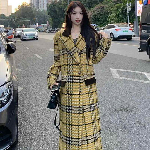 春 コーデ レディース ファッション オシャレ カワイイ シンプル きれいめ ナチュラル 上品カジュアル 婦人服 クラシック 黄色 チェック柄 ハイエンド ウール コート ミドル丈 春 コーデ レディース ファッション オシャレ カワイイ シンプル きれいめ ナチュラル 上品カジュアル 婦人服 クラシック 黄色 チェック柄 ハイエンド ウール コート ミドル丈