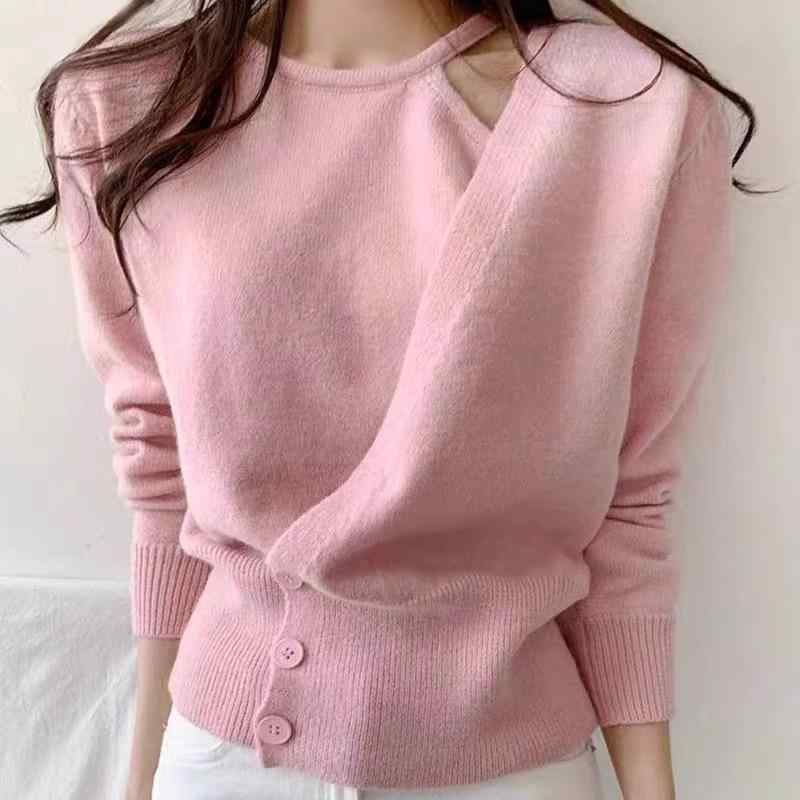 春 コーデ レディース ファッション オシャレ カワイイ シンプル きれいめ ナチュラル 上品カジュアル 婦人服 フェイク ツーピース クラシック ボタン ウエスト ニット セーター(4)