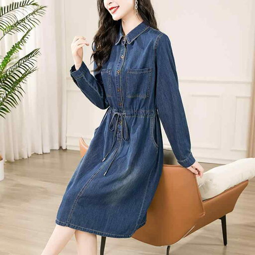 春 コーデ レディース ファッション オシャレ カワイイ シンプル きれいめ ナチュラル 上品カジュアル 婦人服 ブルー 長袖 ポロ ドレス スリム ウエスト ミドル丈 スカート 春 コーデ レディース ファッション オシャレ カワイイ シンプル きれいめ ナチュラル 上品カジュアル 婦人服 ブルー 長袖 ポロ ドレス スリム ウエスト ミドル丈 スカート