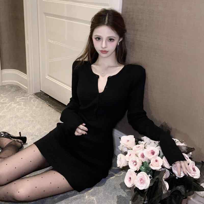 Rakuten - 春 コーデ レディース ファッション オシャレ カワイイ シンプル きれいめ ナチュラル 上品カジュアル 婦人服 スリム ウエスト ボトム スカート ブラック ニット 長袖 スカート