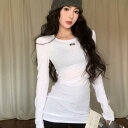 春 コーデ レディース ファッション オシャレ カワイイ シンプル きれいめ ナチュラル 上品カジュアル 婦人服 レター プリント 長袖 Tシャツ セクシー ストレート ショルダー カジュアル トップス レイヤリング