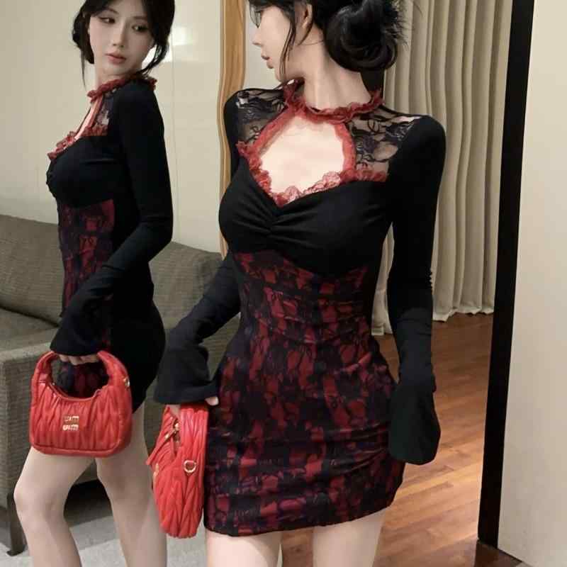 春 コーデ レディース ファッション オシャレ カワイイ シンプル きれいめ ナチュラル 上品カジュアル 婦人服 レース 長袖 ドレス ウエスト スカート