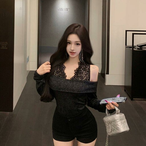 春 コーデ レディース ファッション オシャレ カワイイ シンプル きれいめ ナチュラル 上品カジュアル 婦人服 ブラック レース ベース セーター トップス ホルターネック ハイエンド 長袖 Tシャツ 春 コーデ レディース ファッション オシャレ カワイイ シンプル きれいめ ナチュラル 上品カジュアル 婦人服 ブラック レース ベース セーター トップス ホルターネック ハイエンド 長袖 Tシャツ