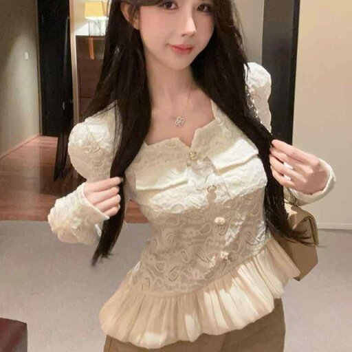 春 コーデ レディース ファッション オシャレ カワイイ シンプル きれいめ ナチュラル 上品カジュアル 婦人服 フレンチ風スクエア ネック スタイリッシュ ウエスト フリル ステッチ レース シャツ 長袖 トップス シック 春 コーデ レディース ファッション オシャレ カワイイ シンプル きれいめ ナチュラル 上品カジュアル 婦人服 フレンチ風スクエア ネック スタイリッシュ ウエスト フリル ステッチ レース シャツ 長袖 トップス シック
