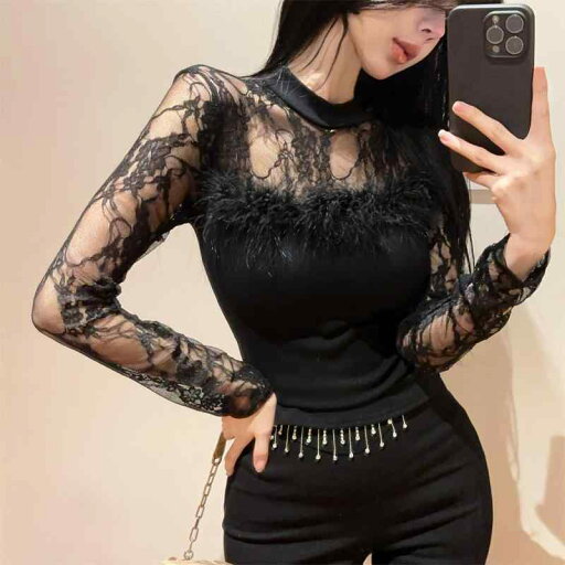 春 コーデ レディース ファッション オシャレ カワイイ シンプル きれいめ ナチュラル 上品カジュアル 婦人服 黒 レース ファー 長袖 レイヤリング シャツ インナーウェア トップス 春 コーデ レディース ファッション オシャレ カワイイ シンプル きれいめ ナチュラル 上品カジュアル 婦人服 黒 レース ファー 長袖 レイヤリング シャツ インナーウェア トップス