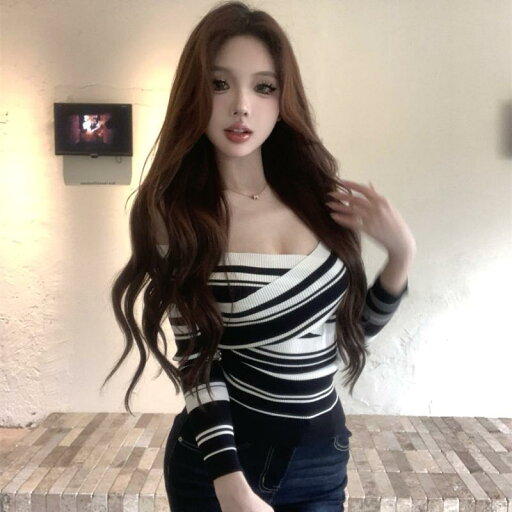 春 コーデ レディース ファッション オシャレ カワイイ シンプル きれいめ ナチュラル 上品カジュアル 婦人服 オフショルダー 黒 白 ストライプ ニット トップス クロス ショルダー 長袖 Tシャツ レイヤリング 春 コーデ レディース ファッション オシャレ カワイイ シンプル きれいめ ナチュラル 上品カジュアル 婦人服 オフショルダー 黒 白 ストライプ ニット トップス クロス ショルダー 長袖 Tシャツ レイヤリング