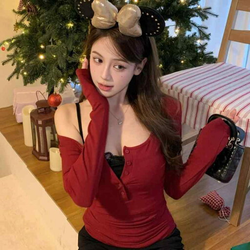 春 コーデ レディース ファッション オシャレ カワイイ シンプル きれいめ ナチュラル 上品カジュアル 婦人服 赤 ニット 長袖 Tシャツ レイヤリング インナーウェア トップス 春 コーデ レディース ファッション オシャレ カワイイ シンプル きれいめ ナチュラル 上品カジュアル 婦人服 赤 ニット 長袖 Tシャツ レイヤリング インナーウェア トップス