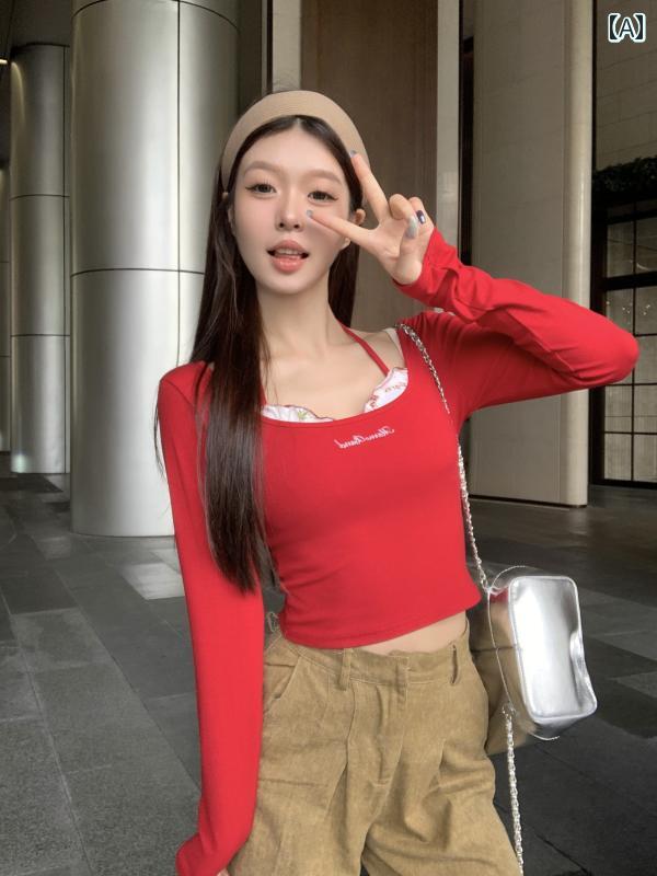 リコットの春 コーデ レディース ファッション オシャレ カワイイ シンプル きれいめ ナチュラル 上品カジュアル 婦人服 赤 Uネック ハイエンド トップス ホルターネック インナーウェア Tシャツ レイヤリング｜アングル2