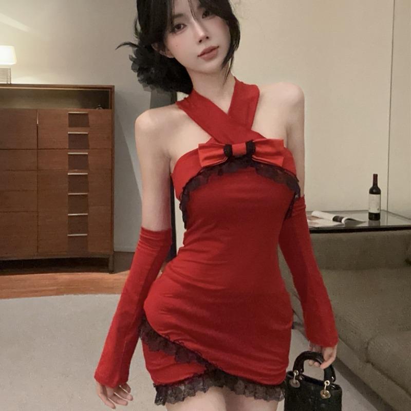 春 コーデ レディース ファッション オシャレ カワイイ シンプル きれいめ ナチュラル 上品カジュアル 婦人服 レース リボン ホルターネック スカート オフショルダー スカート ドレス