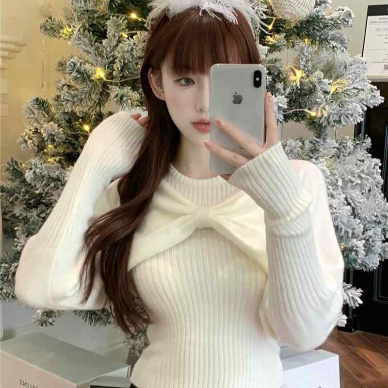 春 コーデ レディース ファッション オシャレ カワイイ シンプル きれいめ ナチュラル 上品カジュアル 婦人服 リボン ショルダー ニット ブラウス ボトム ベスト ツーピース セーター