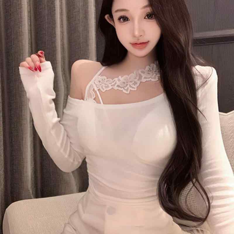 春 コーデ レディース ファッション オシャレ カワイイ シンプル きれいめ ナチュラル 上品カジュアル 婦人服 オフショルダー Tシャツ ソフト スリムトップス レース