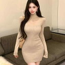 春 コーデ レディース ファッション オシャレ カワイイ シンプル きれいめ ナチュラル 上品カジュアル 婦人服 セクシー ハイネック ニット 長袖 ワンピース インナーウェア ハイエンド ウエスト スカート スカート