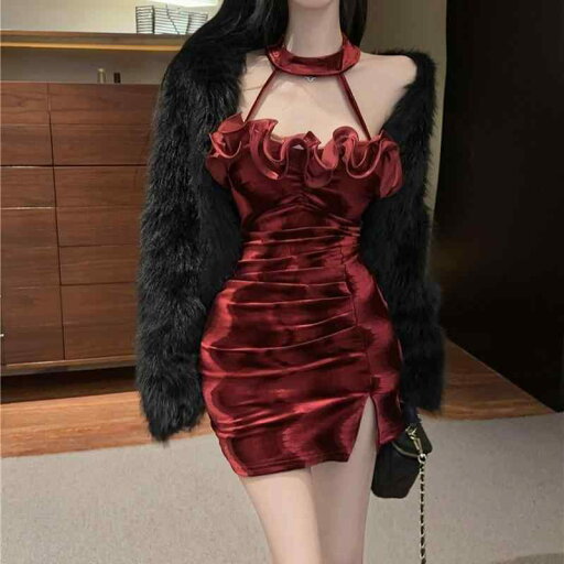 春 コーデ レディース ファッション オシャレ カワイイ シンプル きれいめ ナチュラル 上品カジュアル 婦人服 ドレス スリング ホルターネック ベルベット プリーツ スリット スカート チューブ トップス スカート 春 コーデ レディース ファッション オシャレ カワイイ シンプル きれいめ ナチュラル 上品カジュアル 婦人服 ドレス スリング ホルターネック ベルベット プリーツ スリット スカート チューブ トップス スカート