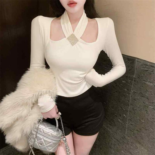 春 コーデ レディース ファッション オシャレ カワイイ シンプル きれいめ ナチュラル 上品カジュアル 婦人服 長袖 Tシャツ レイヤリング インナーウェア オフショルダー ラインストーン ホルターネック トップス 春 コーデ レディース ファッション オシャレ カワイイ シンプル きれいめ ナチュラル 上品カジュアル 婦人服 長袖 Tシャツ レイヤリング インナーウェア オフショルダー ラインストーン ホルターネック トップス