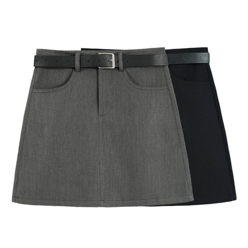 Skirts - 春 コーデ レディース ファッション オシャレ カワイイ シンプル きれいめ ナチュラル 上品カジュアル 婦人服 グレー スカート 快適 ハイウエスト スリム Aライン