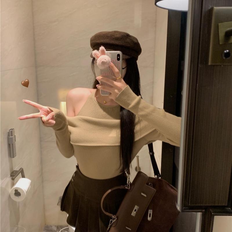 春 コーデ レディース ファッション オシャレ カワイイ シンプル きれいめ ナチュラル 上品カジュアル 婦人服 長袖 オフショルダー セーター トップス Aライン プリーツスカート ハーフ スカート スーツ
