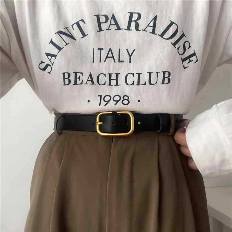 春 コーデ レディース ファッション オシャレ カワイイ シンプル きれいめ ナチュラル 上品カジュアル 婦人服 PUレザー 革 ベルト クラシック ジーンズ シンプル 細い 装飾 黒