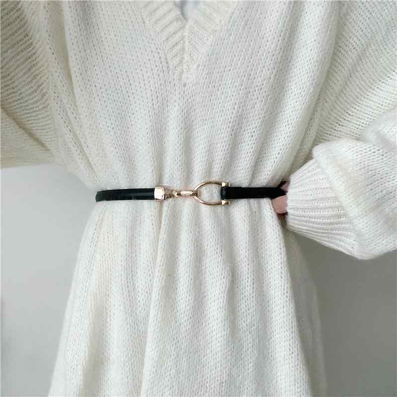 春 コーデ レディース ファッション オシャレ カワイイ シンプル きれいめ ナチュラル 上品カジュアル 婦人服 スーツ ジャケット セーター ドレス ウエスト 装飾 バンド PUレザー 革 細い ベルト