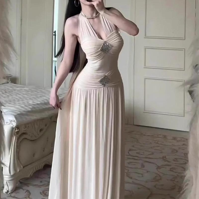 春 コーデ レディース ファッション オシャレ カワイイ シンプル きれいめ ナチュラル 上品カジュアル 婦人服 夏 フレンチ ハイエンド Vネック ドレス ホリデー ロング