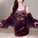春 コーデ レディース ファッション オシャレ カワイイ シンプル きれいめ ナチュラル 上品カジュアル 婦人服 レース ベルベット ワンピース ハイエンド インナーウェア パープル スカート