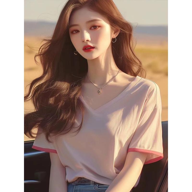 Rakuten - 春 コーデ レディース ファッション オシャレ カワイイ シンプル きれいめ ナチュラル 上品カジュアル 婦人服 夏 Vネック ウェア 半袖 Tシャツ トップス