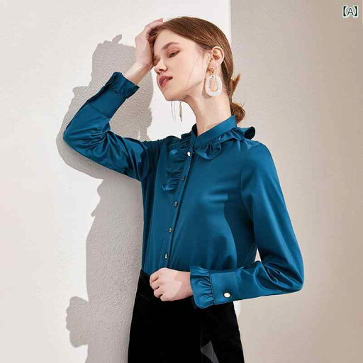レディース ファッション オシャレ カワイイ 女性用 春 ブルー シャツ デザイン レトロフレンチ ボトリング シャツ スタイル レディース ファッション オシャレ カワイイ 女性用 春 ブルー シャツ デザイン レトロフレンチ ボトリング シャツ スタイル
