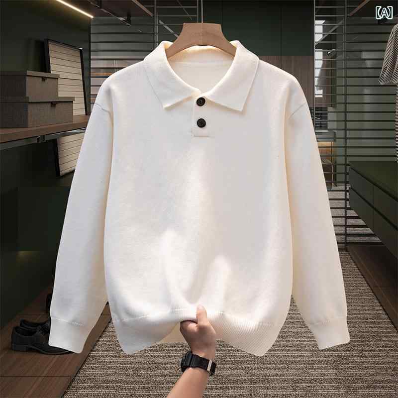 秋　冬コーデ メンズ ファッション 服 男性用 オシャレ シンプル 大人 かっこいい ストリート 綿 セーター ニット セーター 白 ゆったり カジュアル セーター