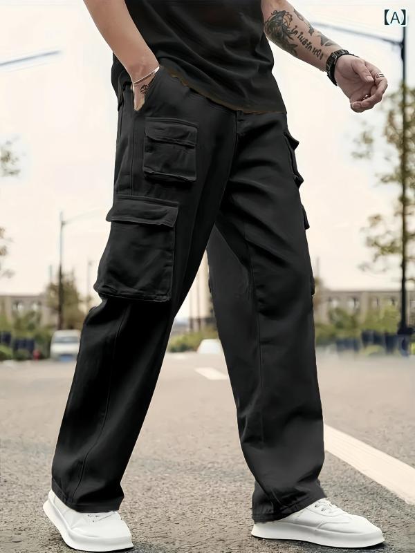 メンズ パンツ 男性用 ストレート レジャー カジュアル ストリート ファッション デイリー 普段使い 通勤ウェア ストレッチ ゆったり シルエット 軽量 動きやすい コットン混紡 ポリエステル