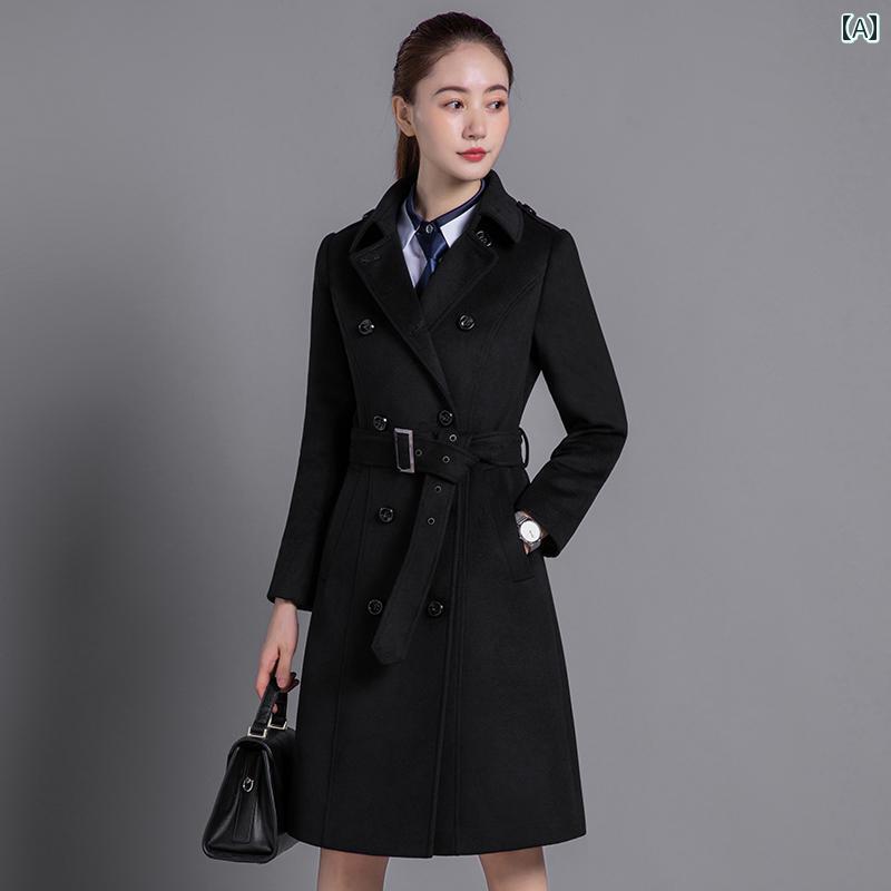 レディース ファッション オシャレ カワイイ 女性用 ビジネス ウール コート ミドル丈 スリム ワークウェア ビジネス ウール コート スリム ワークウェア 冬