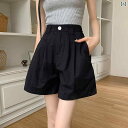 レディース ファッション オシャレ カワイイ 女性用 韓国ファッション ショート パンツ 春 薄手 ハイウエスト ワイド レッグ スーツ ミッド パンツ Aライン ゆったり カジュアル 5点 パンツ イン