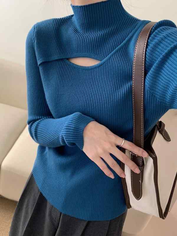 冬コーデ レディース 大人 きれいめ シンプル 上品 着回し ベーシック カジュアル ナチュラル ロングシーズン フレンチ スイート ハイネック ニット ベース レイヤー トップス スリムフィット