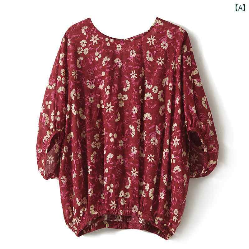 レディース ファッション オシャレ カワイイ 女性用 キノコ ピュア コットン プリント バット スリーブ バック リボン シャツ トップのサムネイル