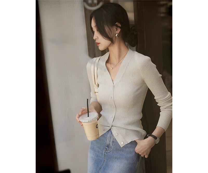 レディース ファッション オシャレ カワイイ 女性用 ドライ コットン ピット ストリップ スリミング ニットカーディガン