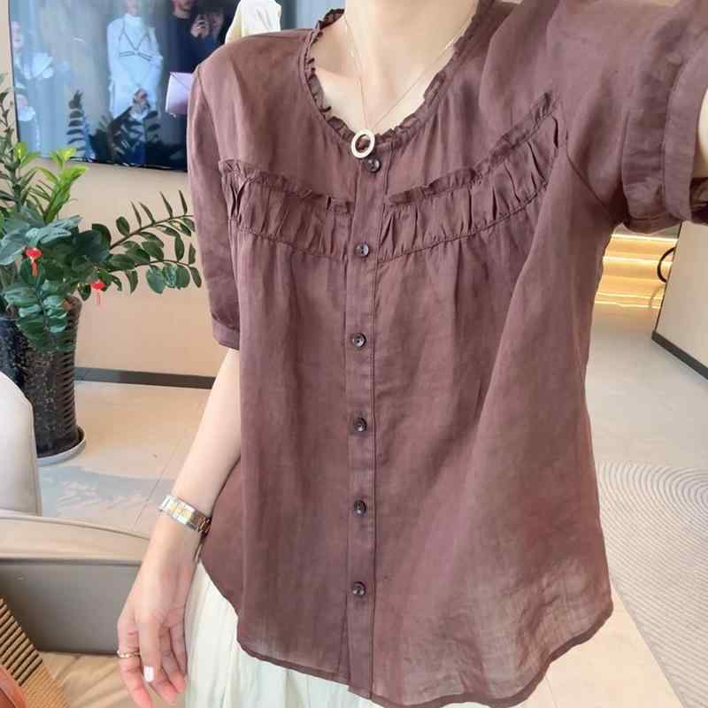 春 コーデ レディース ファッション オシャレ カワイイ シンプル きれいめ ナチュラル 上品カジュアル 婦人服 ラウンドネック 半袖 シャツ シック ゆったり カジュアル トップス